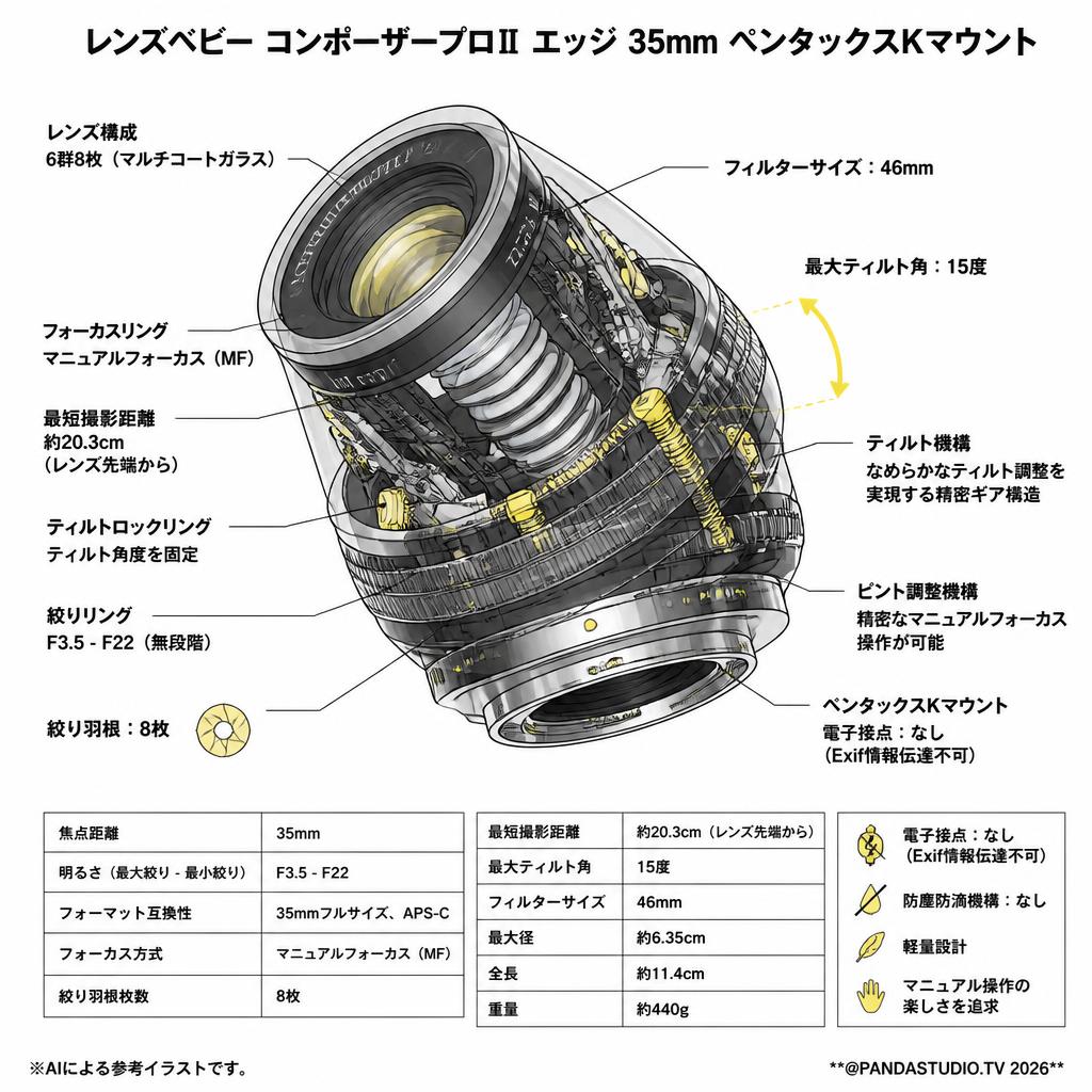 レンズベビー コンポーザープロⅡ エッジ 35mm ペンタックスKマウント スペック