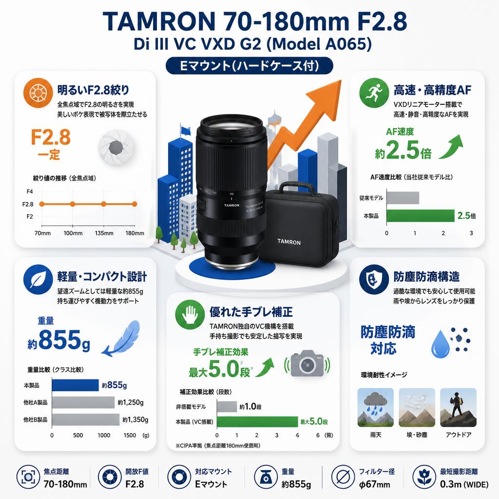 TAMRON 70-180mm F2.8 Di III VC VXD G2 (Model A065)  Eマウント(ハードケース付) セールスポイント