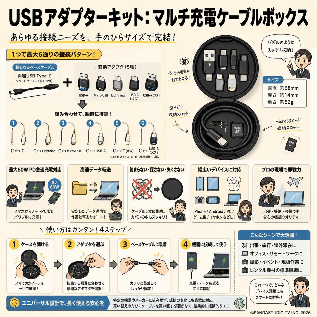 USBアダプターキット: マルチ充電ケーブルボックス 概要