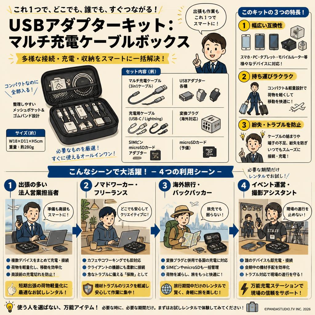 USBアダプターキット: マルチ充電ケーブルボックス おもな対象のお客様