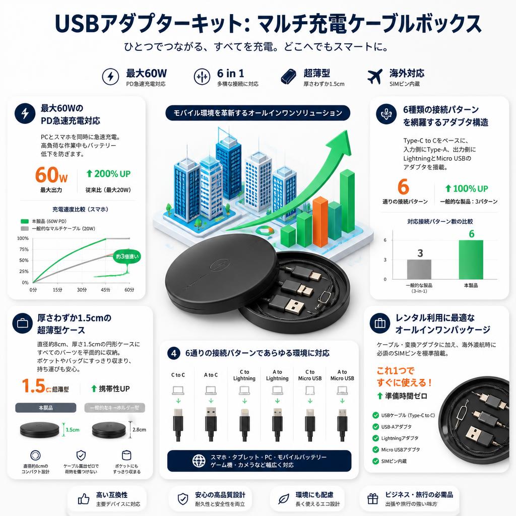 USBアダプターキット: マルチ充電ケーブルボックス セールスポイント