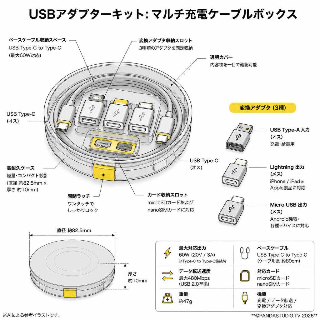USBアダプターキット: マルチ充電ケーブルボックス スペック
