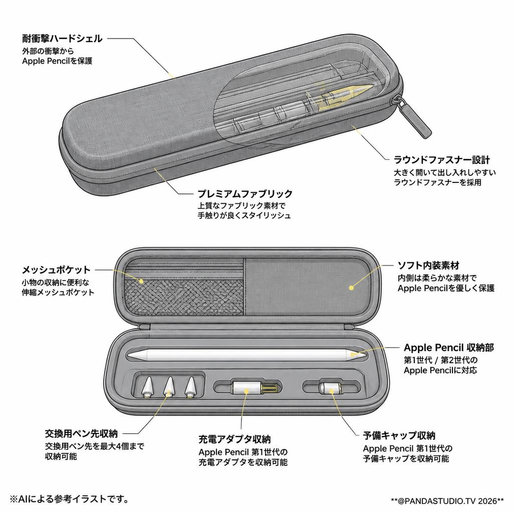 Apple Pencil 第1/2世代対応 収納ケース グレー スペック