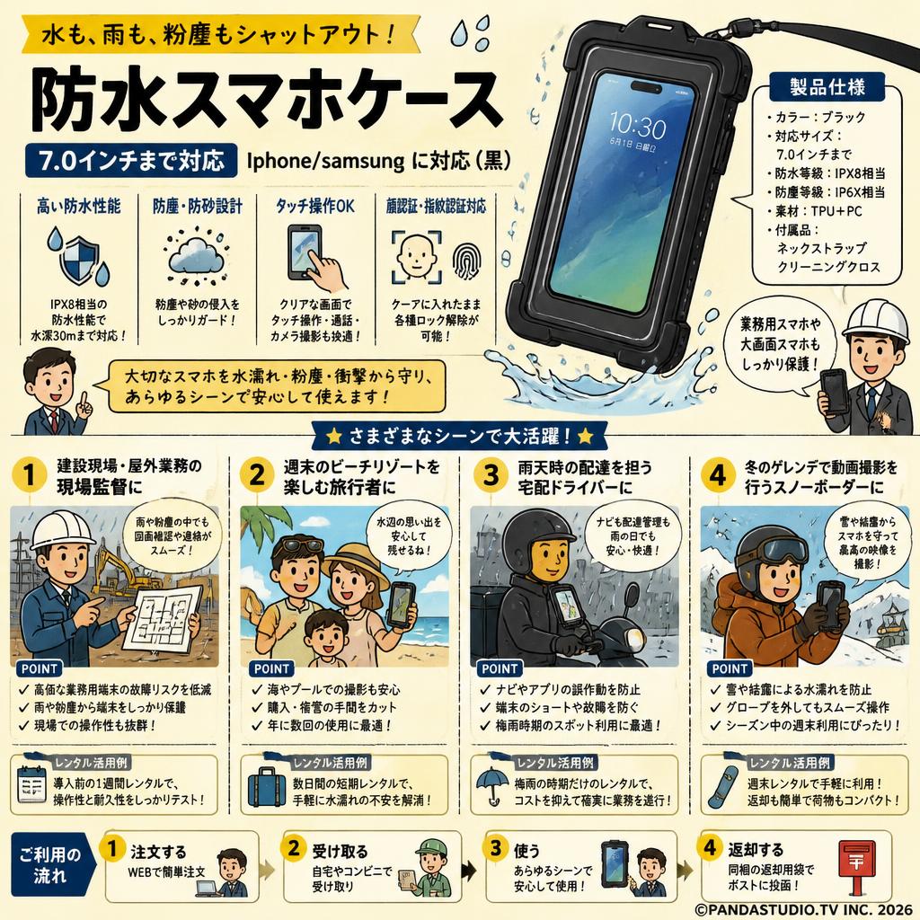 防水スマホケース 7.0インチまで対応 Iphone/samsung に対応（黒） おもな対象のお客様