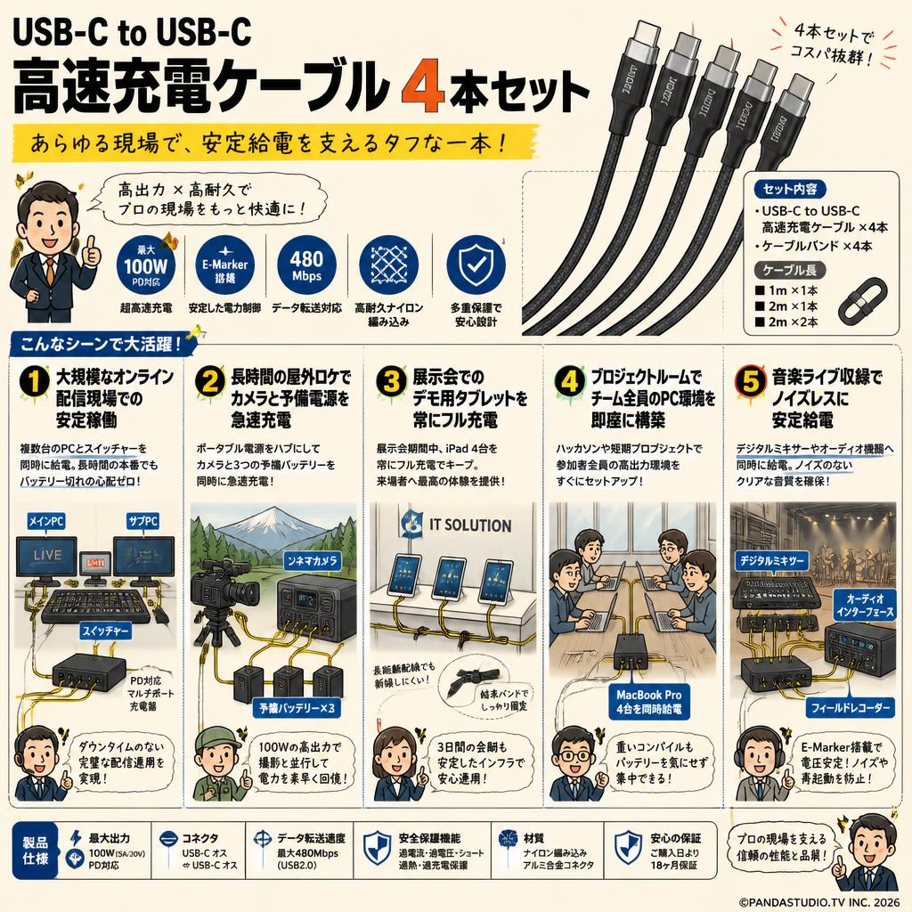 USB-C to USB-C高速充電ケーブル 4本セット 用途