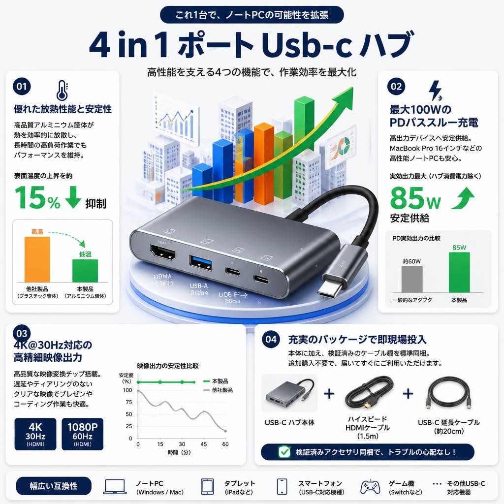 4 in 1 ポート Usb-c ハブ セールスポイント