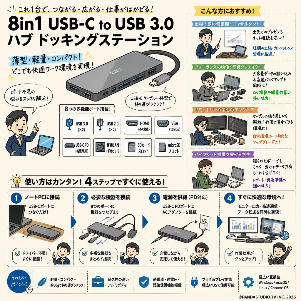 8in1 USB-C to USB 3.0ハブ ドッキングステーション おもな対象のお客様