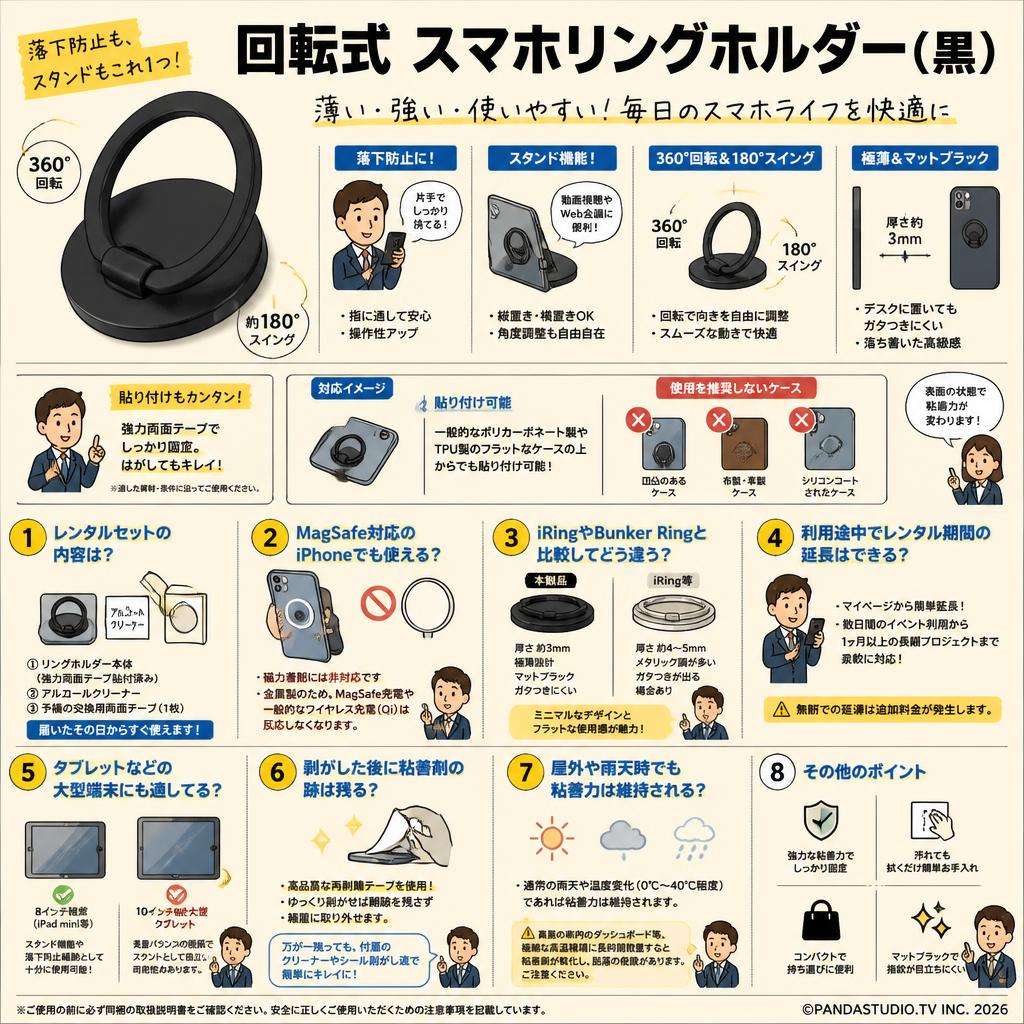 回転式 スマホリングホルダー (黒) FAQ（よくある質問と答え）