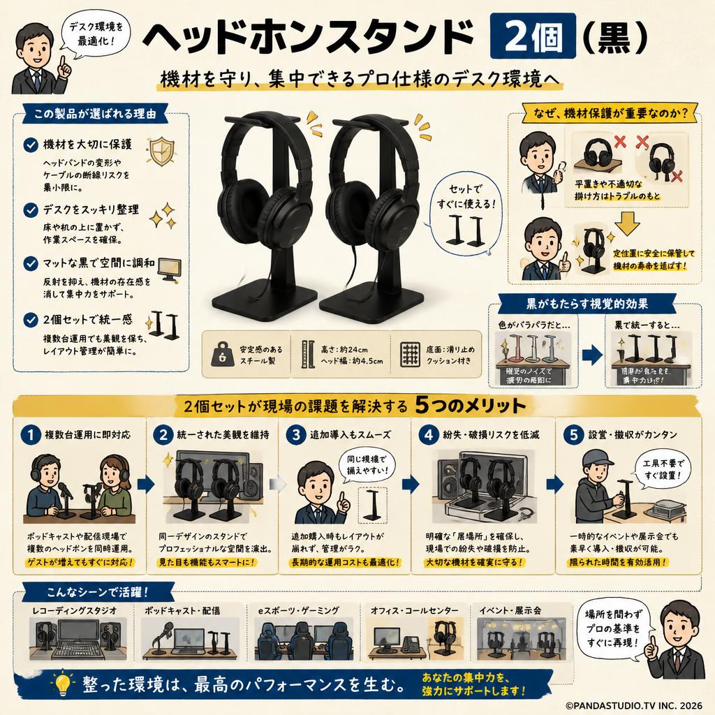 ヘッドホンスタンド 2個 (黒 ) 概要