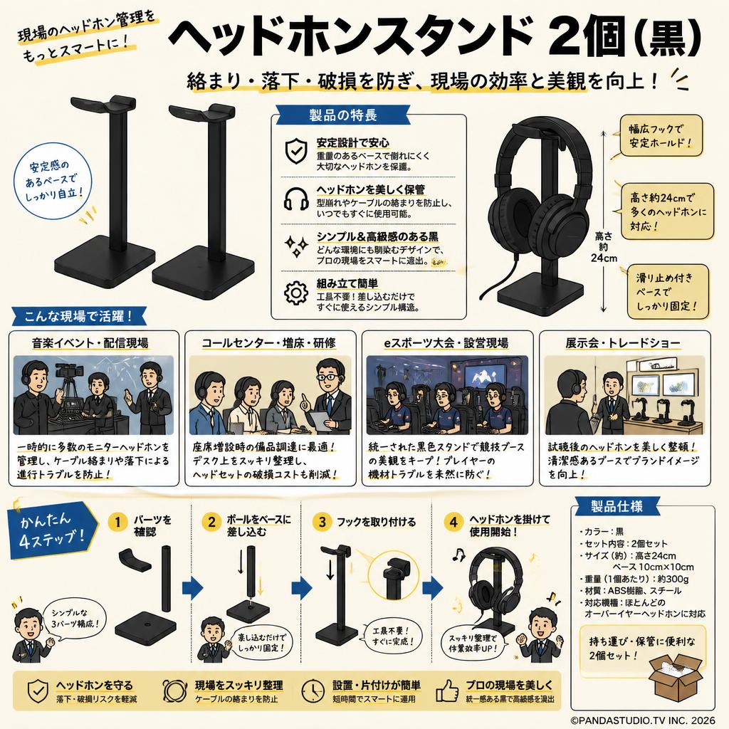 ヘッドホンスタンド 2個 (黒 ) おもな対象のお客様