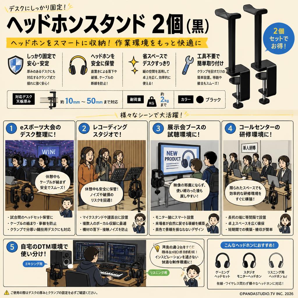 ヘッドホンスタンド 2個 (黒 ) 用途