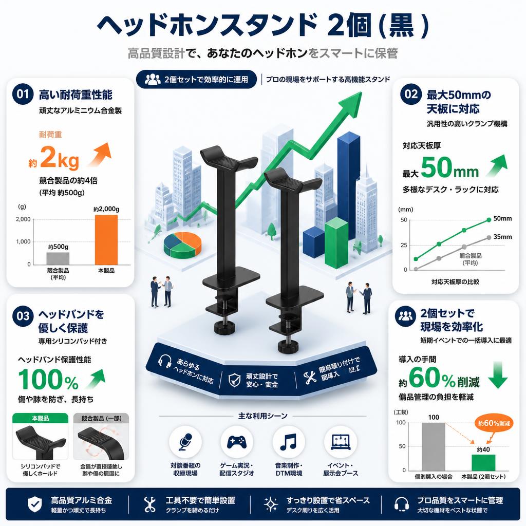 ヘッドホンスタンド 2個 (黒 ) セールスポイント