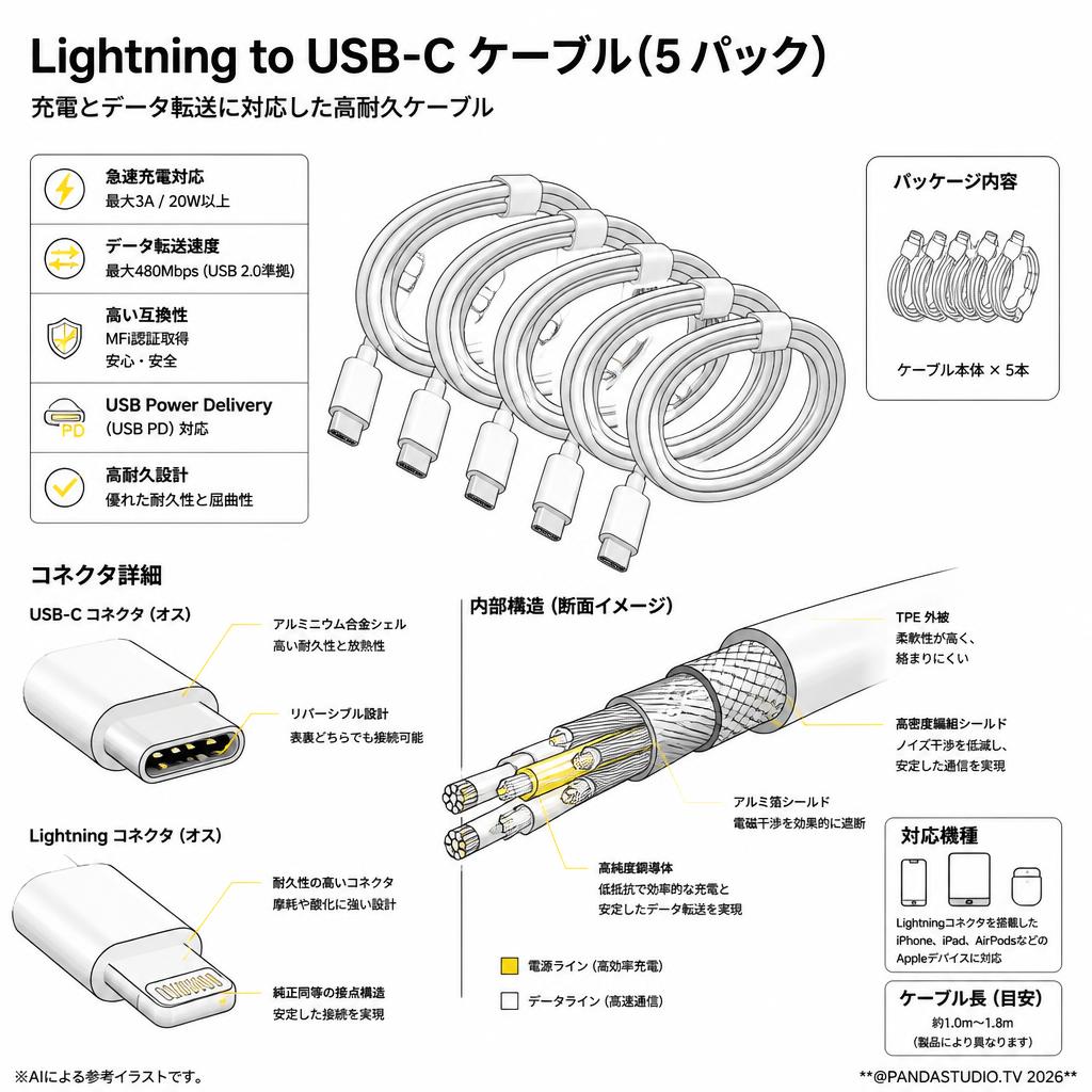 Lightning to USB-C ケーブル(5 パック) スペック