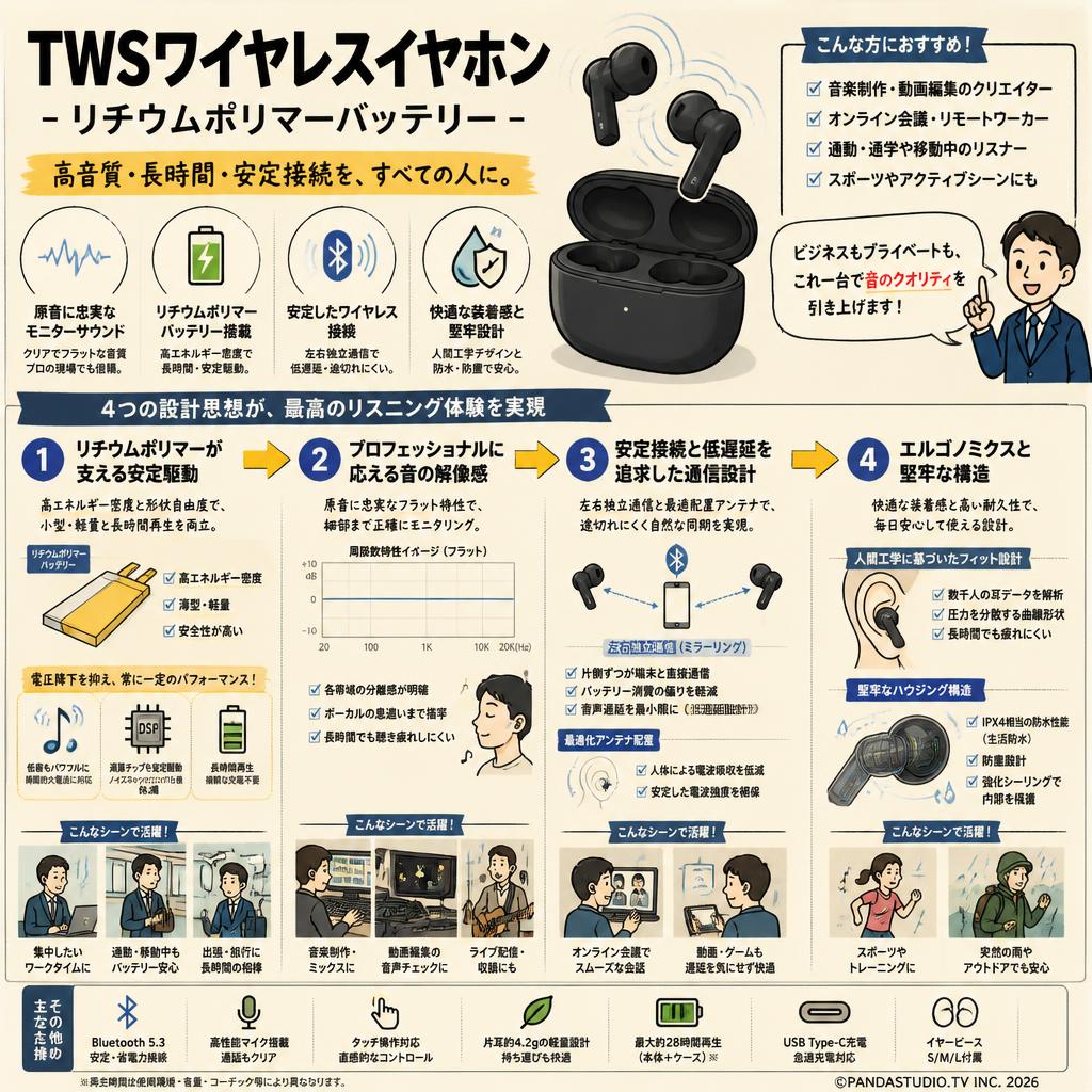 TWSワイヤレスイヤホン - リチウムポリマーバッテリー 概要