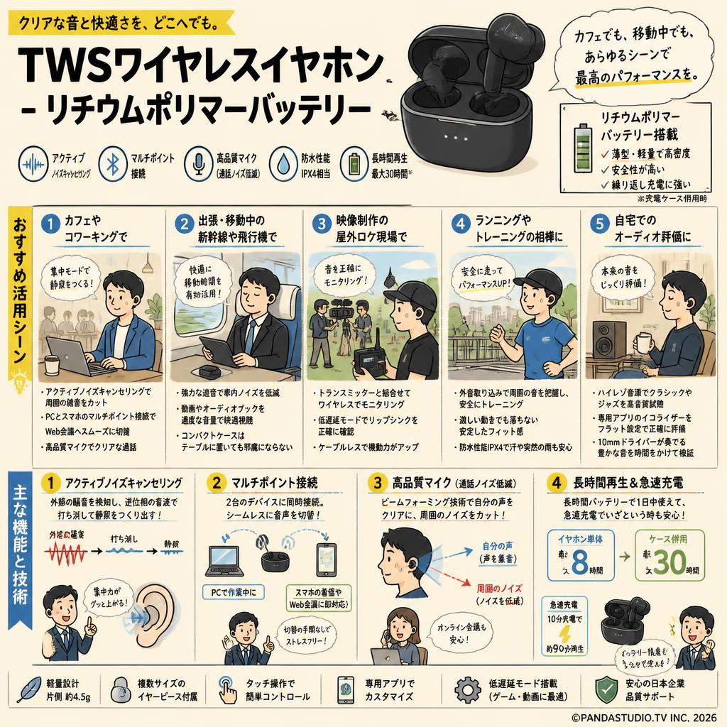 TWSワイヤレスイヤホン - リチウムポリマーバッテリー 用途