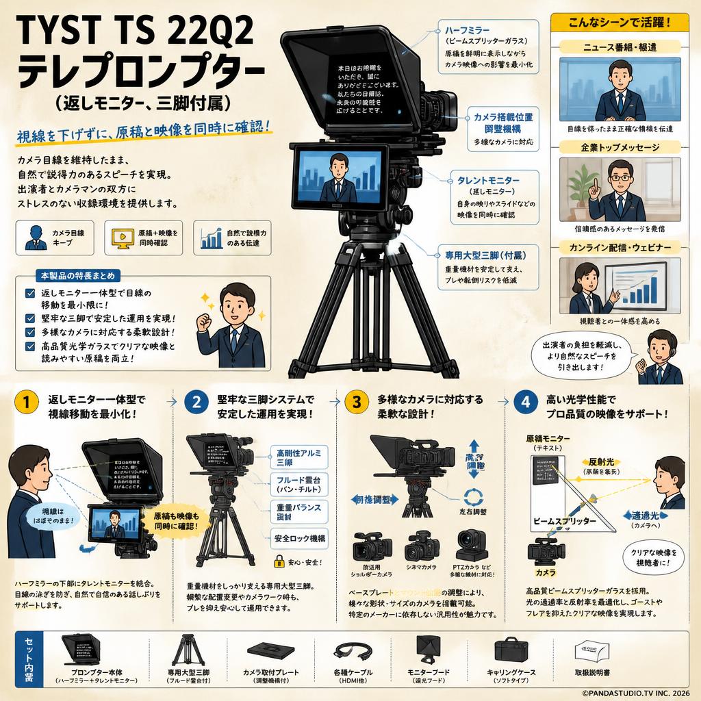 TYST TS 22Q2 テレプロンプター（返しモニター、三脚付属） 概要