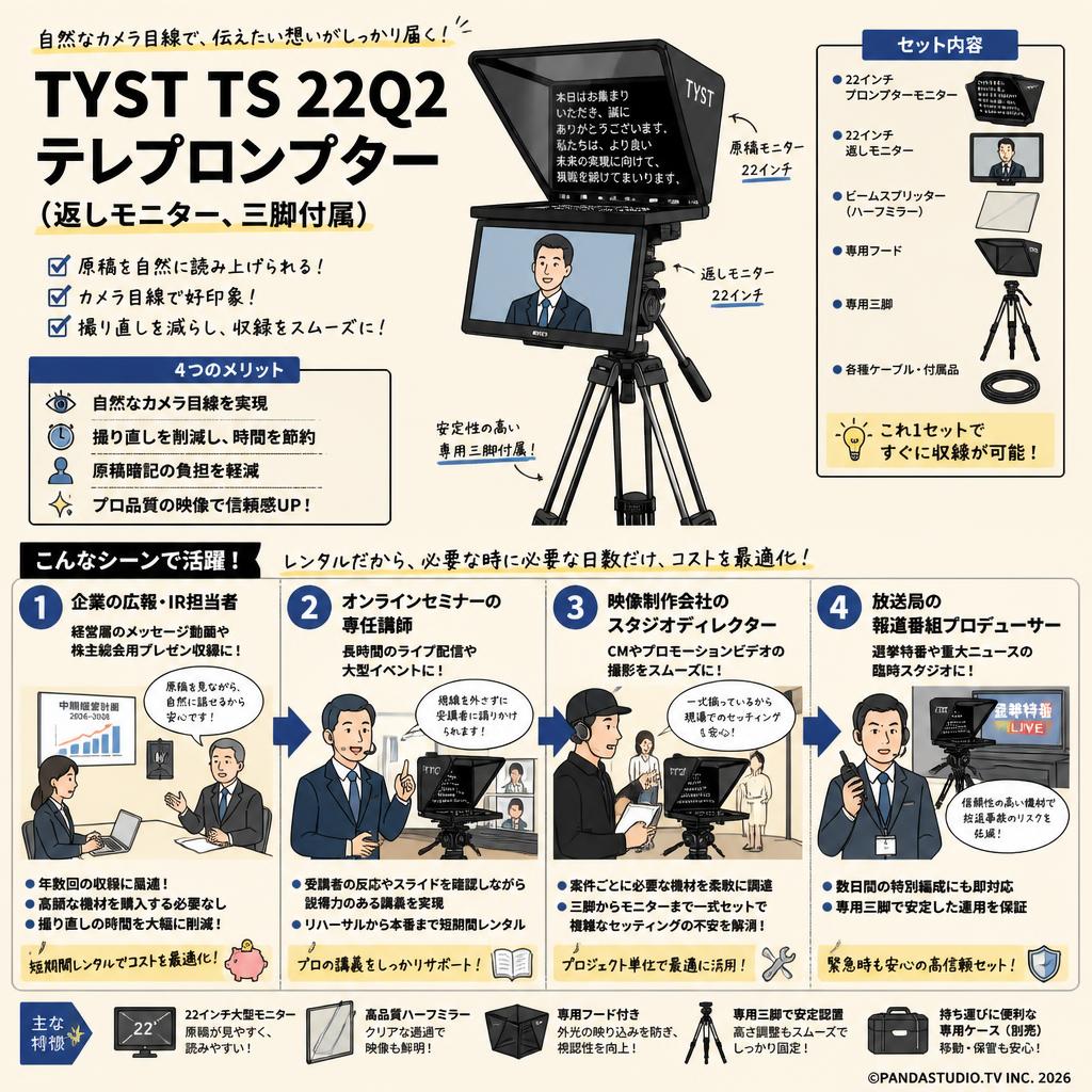 TYST TS 22Q2 テレプロンプター（返しモニター、三脚付属） おもな対象のお客様