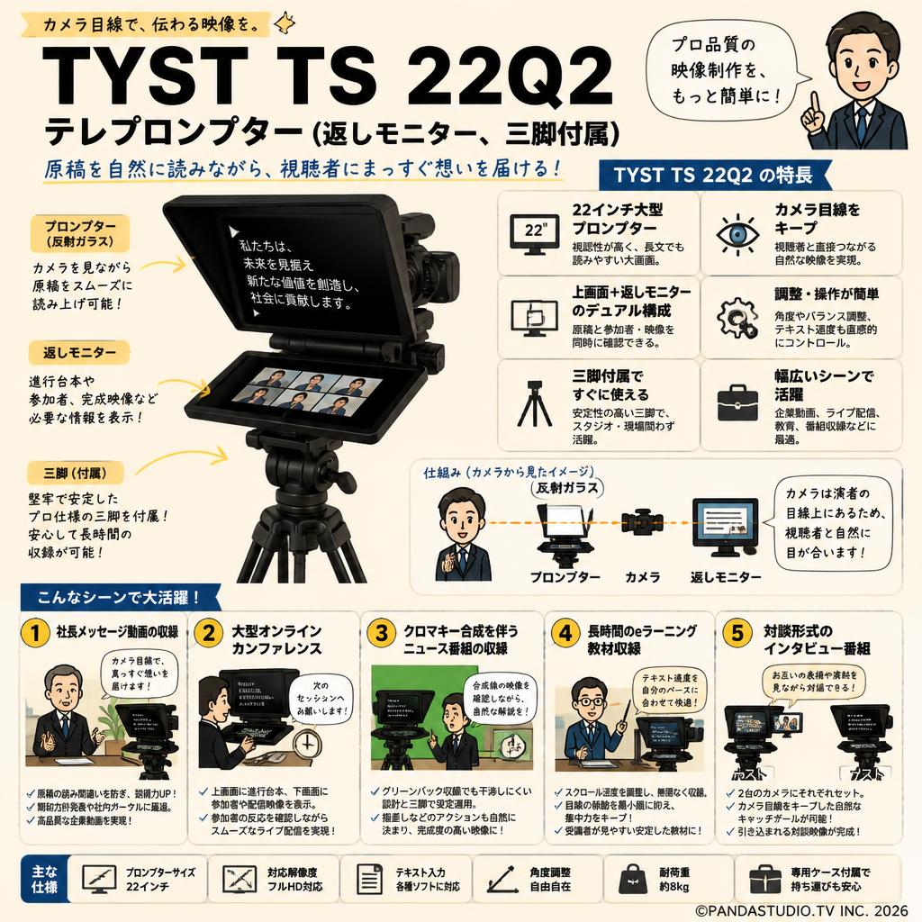 TYST TS 22Q2 テレプロンプター（返しモニター、三脚付属） 用途