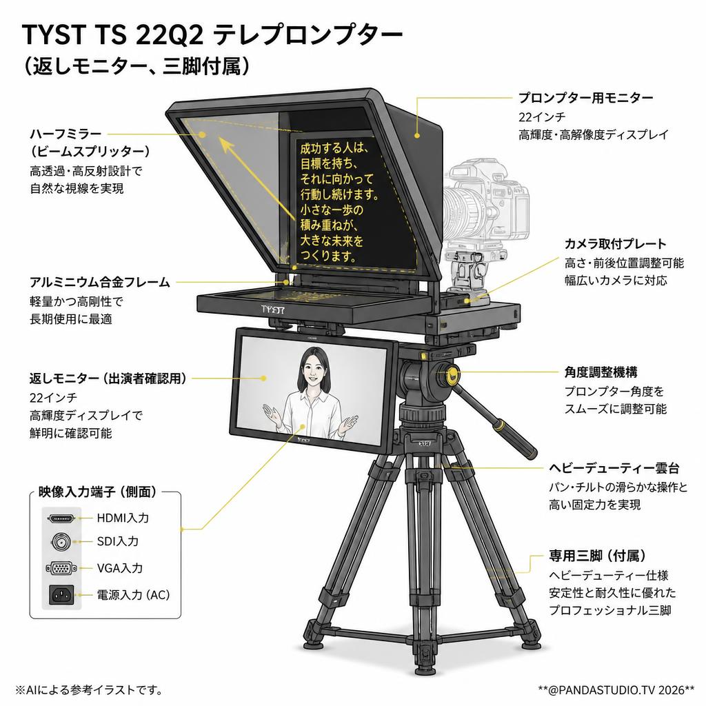 TYST TS 22Q2 テレプロンプター（返しモニター、三脚付属） スペック