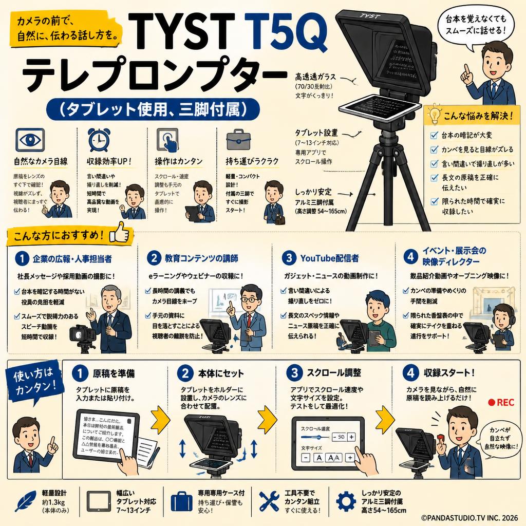 TYST T5Q テレプロンプター（タブレット使用、三脚付属） おもな対象のお客様