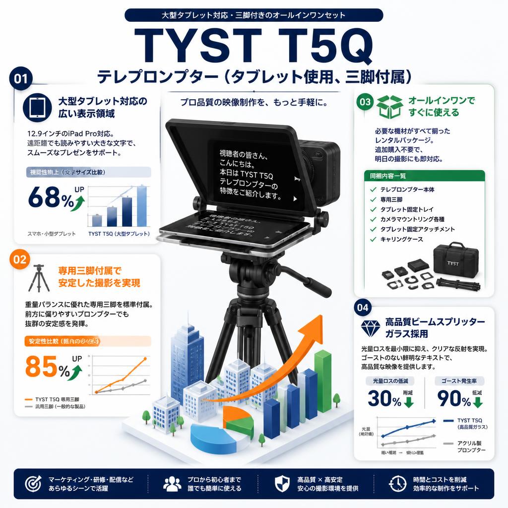 TYST T5Q テレプロンプター（タブレット使用、三脚付属） セールスポイント