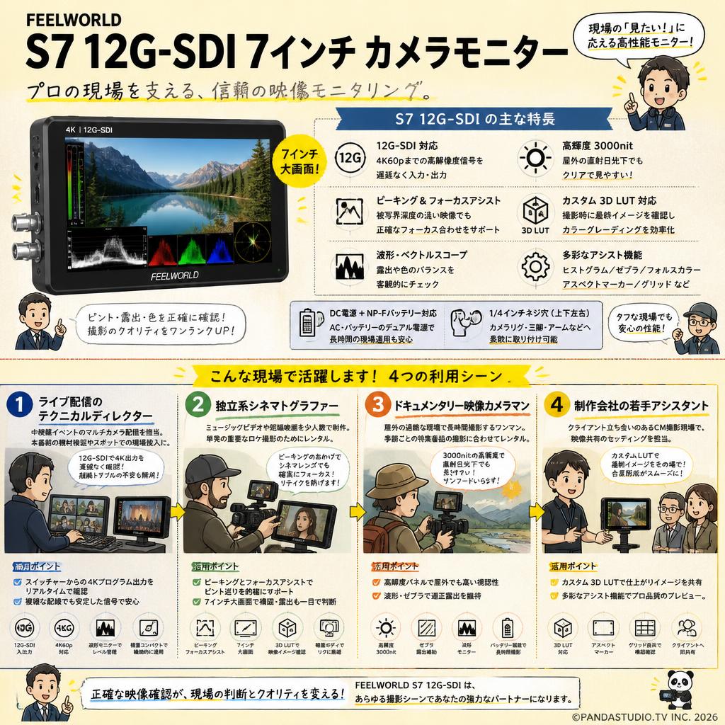 FEELWORLD S7 12G-SDI 7インチ カメラモニター おもな対象のお客様