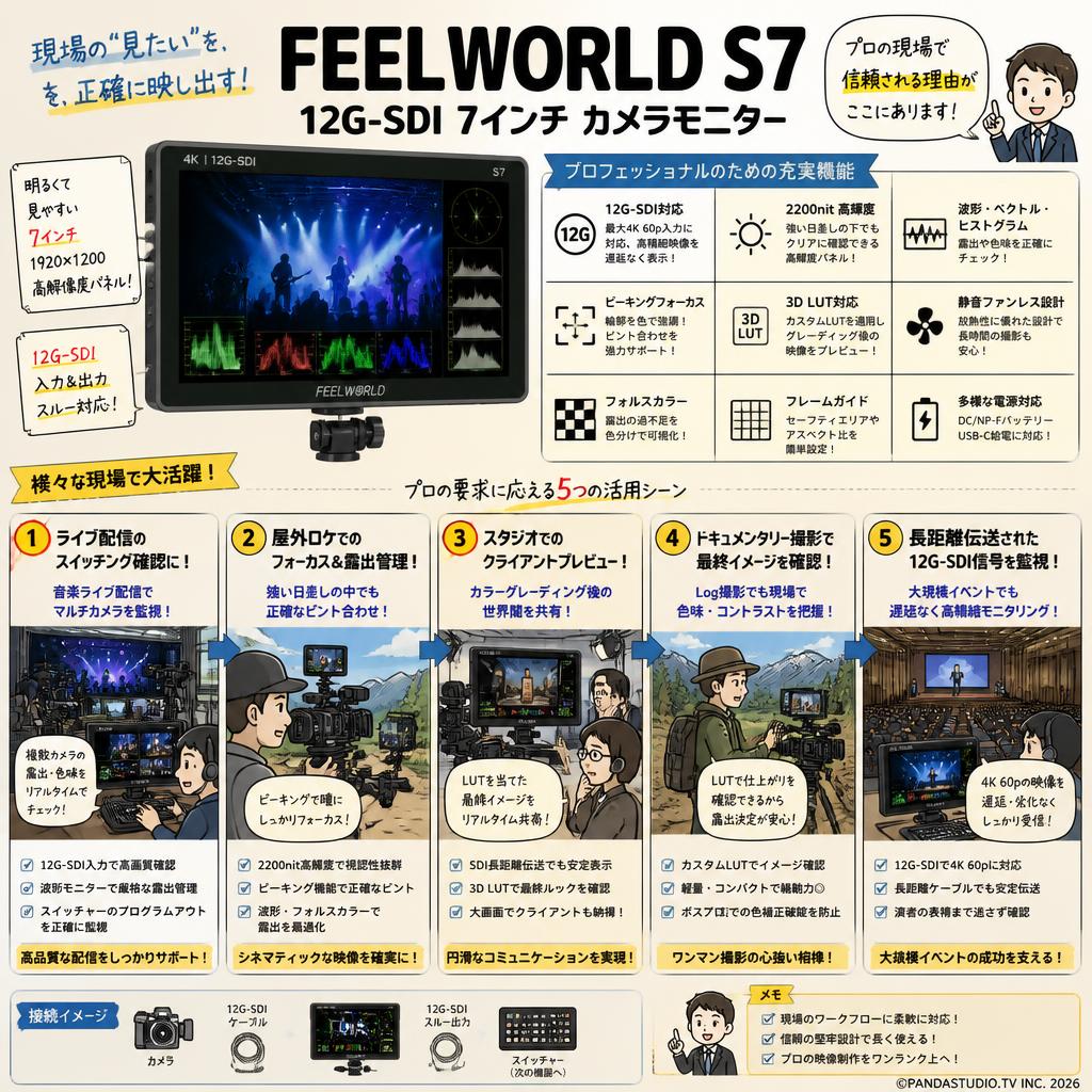 FEELWORLD S7 12G-SDI 7インチ カメラモニター 用途
