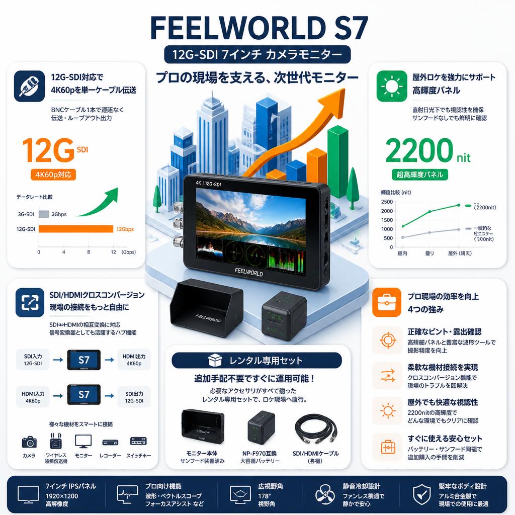 FEELWORLD S7 12G-SDI 7インチ カメラモニター セールスポイント