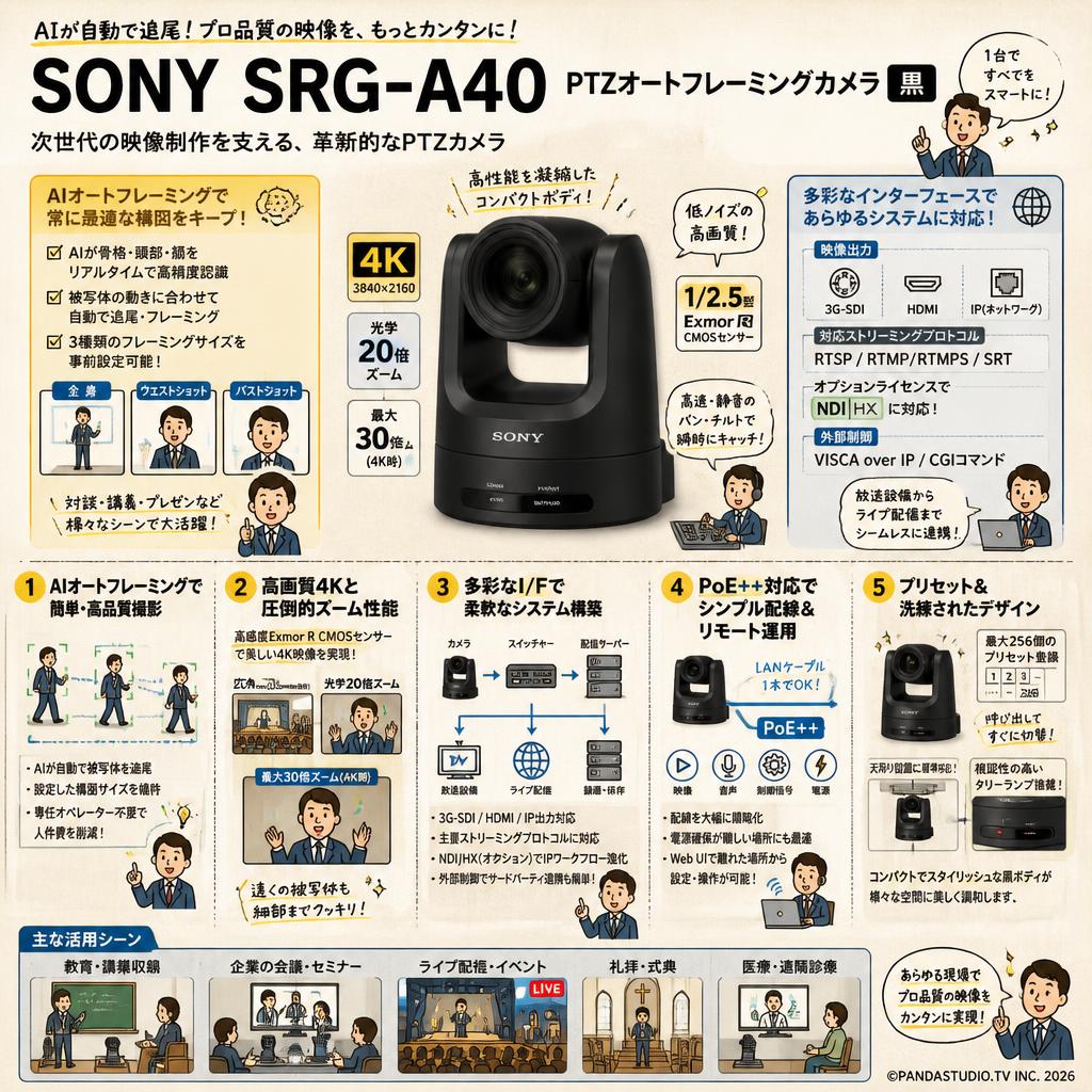 SONY SRG-A40 PTZオートフレーミングカメラ 黒 概要
