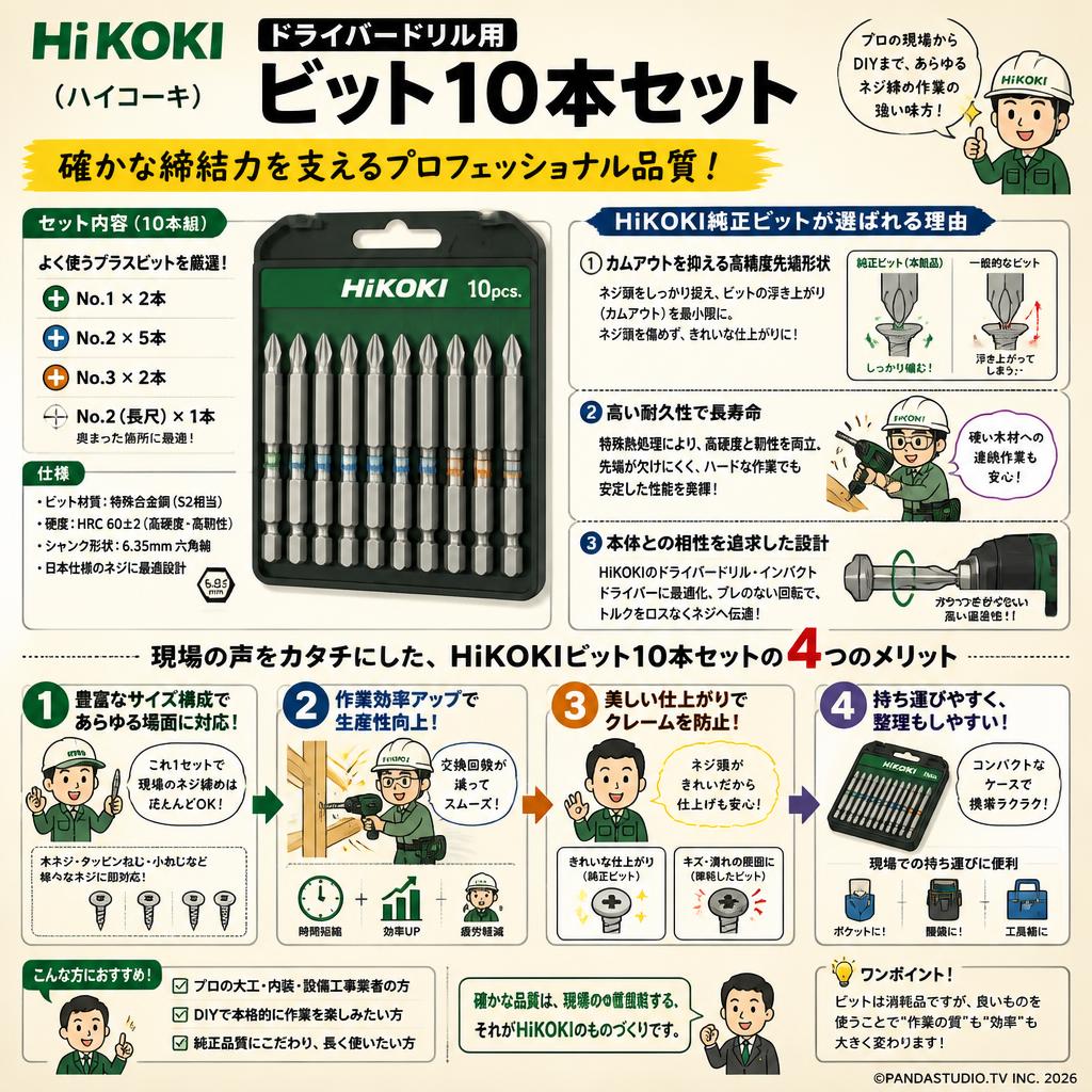 HiKOKI(ハイコーキ) ドライバードリル用 ビット10本セット 概要