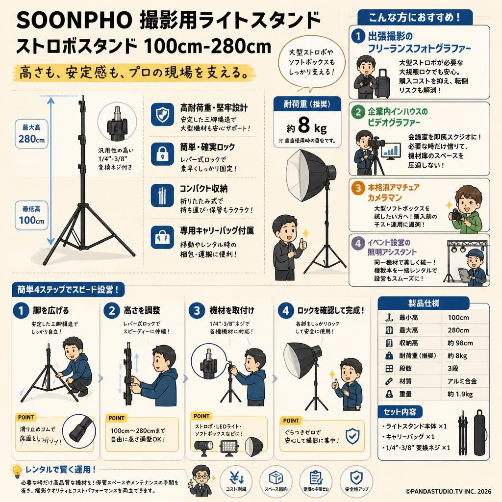 SOONPHO 撮影用ライトスタンド ストロボスタンド 100cm-280cm おもな対象のお客様