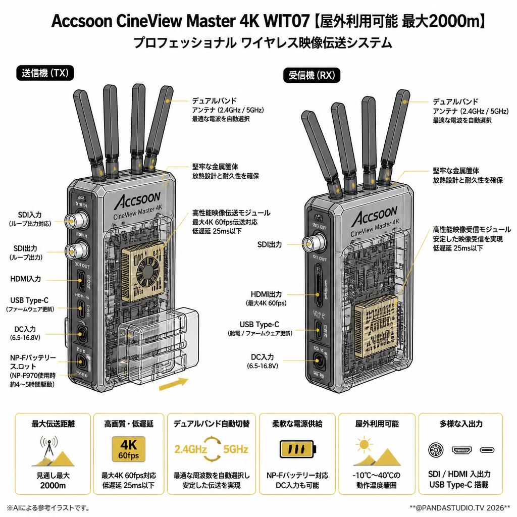 Accsoon CineView Master 4K WIT07【屋外利用可能 最大2000m】 スペック