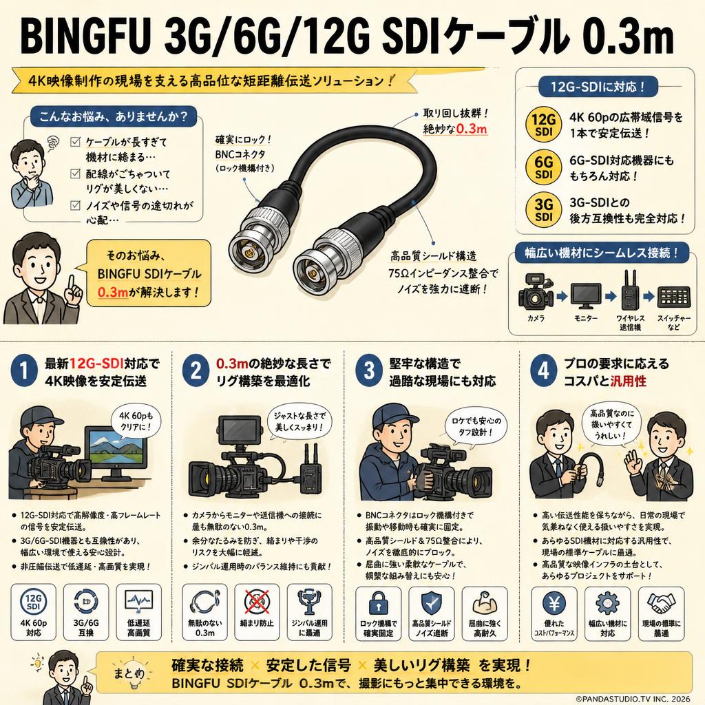 BINGFU 3G/6G/12G SDIケーブル 0.3m 概要
