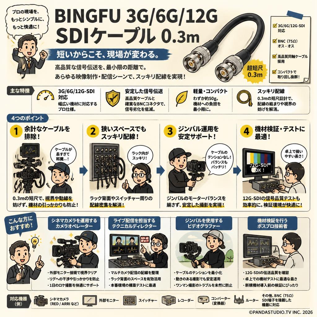 BINGFU 3G/6G/12G SDIケーブル 0.3m おもな対象のお客様
