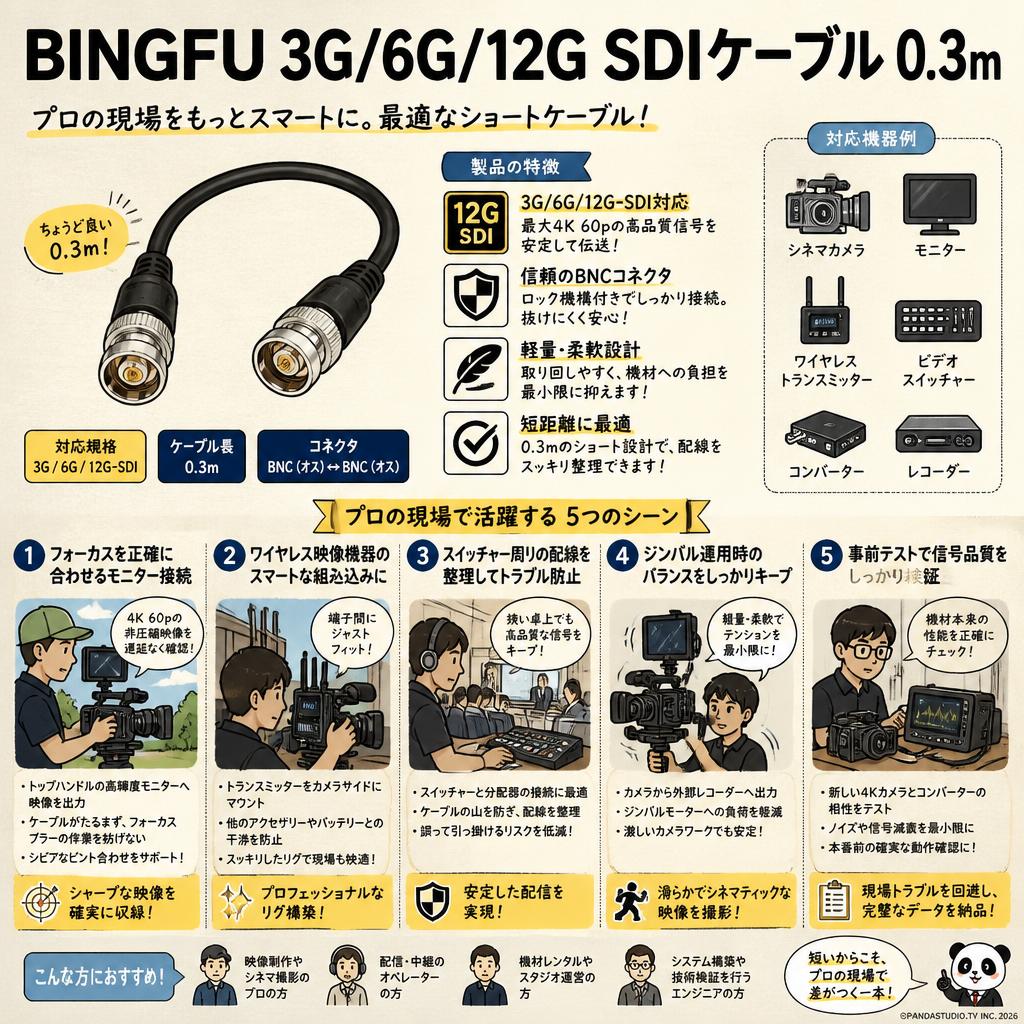BINGFU 3G/6G/12G SDIケーブル 0.3m 用途