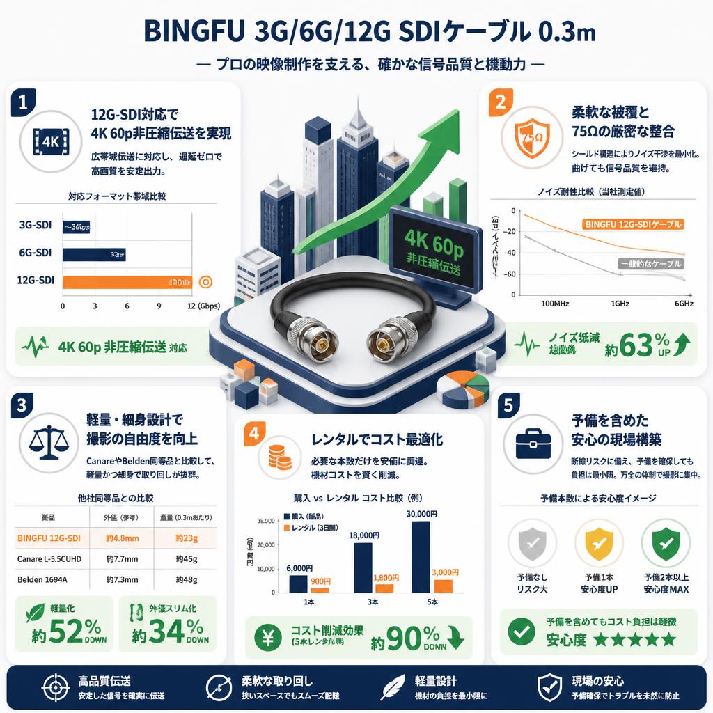 BINGFU 3G/6G/12G SDIケーブル 0.3m セールスポイント