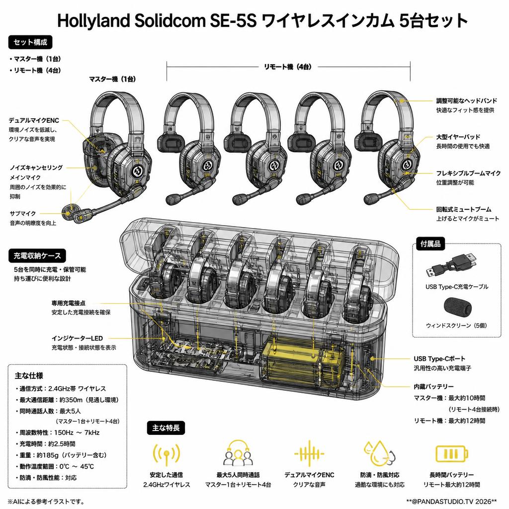 Hollyland Solidcom SE-5S ワイヤレスインカム 5台セット スペック