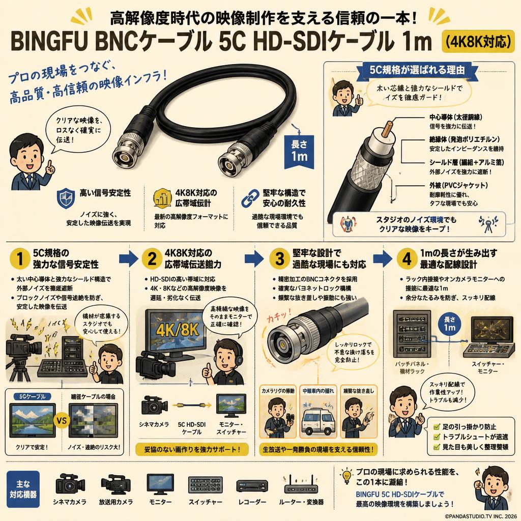 BINGFU BNCケーブル5C HD-SDIケーブル 1m (4K8K対応) 概要