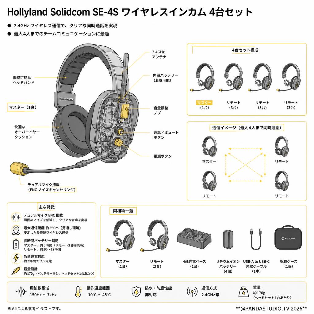 Hollyland Solidcom SE-4S ワイヤレスインカム 4台セット スペック