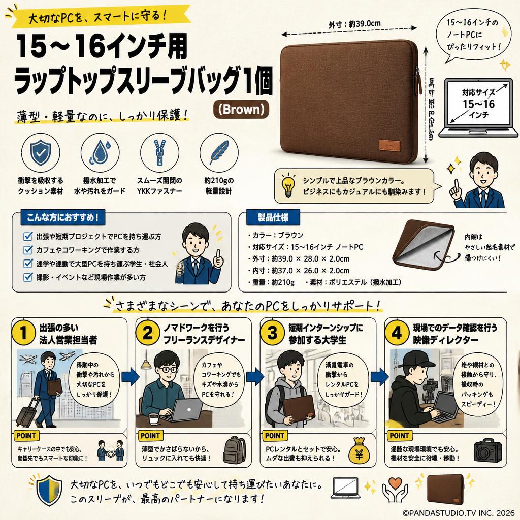 15～16インチ用 ラップトップスリーブバッグ1個(Brown) おもな対象のお客様