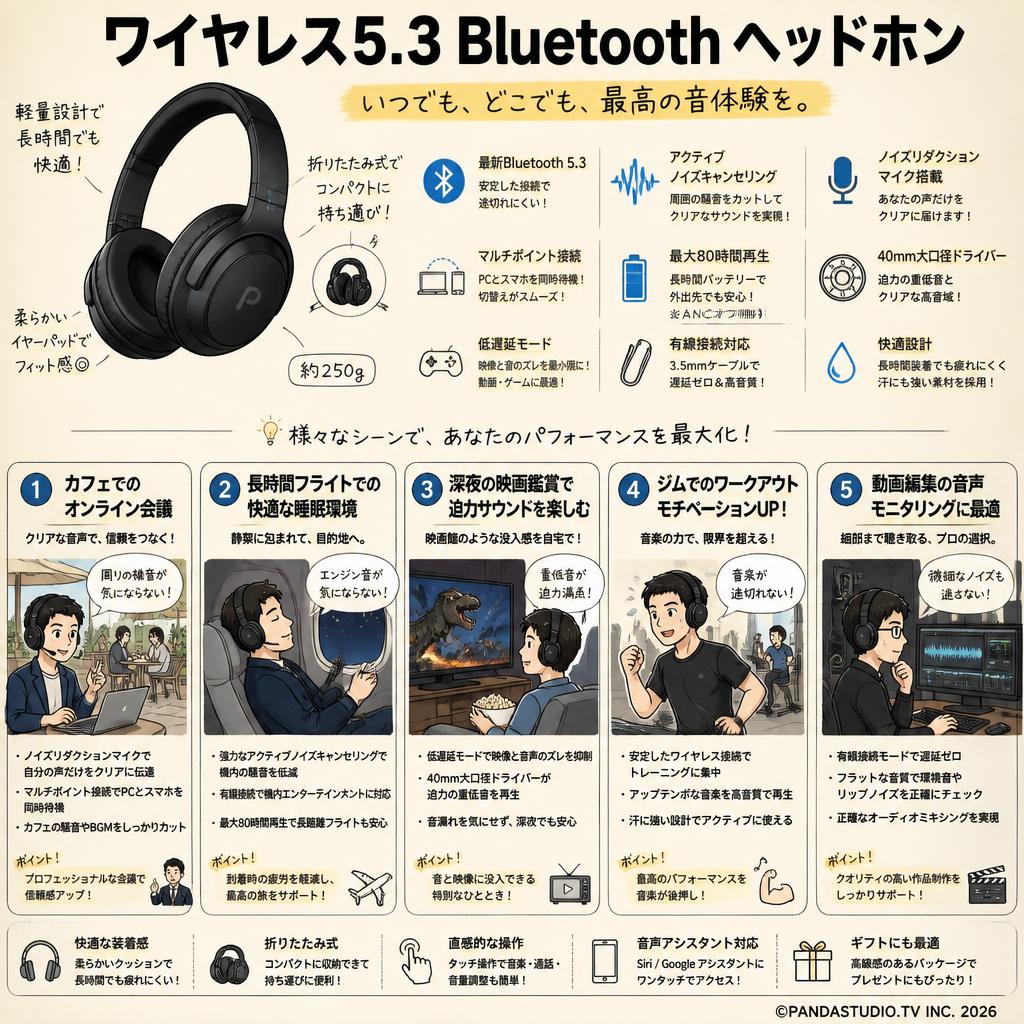 ワイヤレス5.3 Bluetooth ヘッドホン 用途