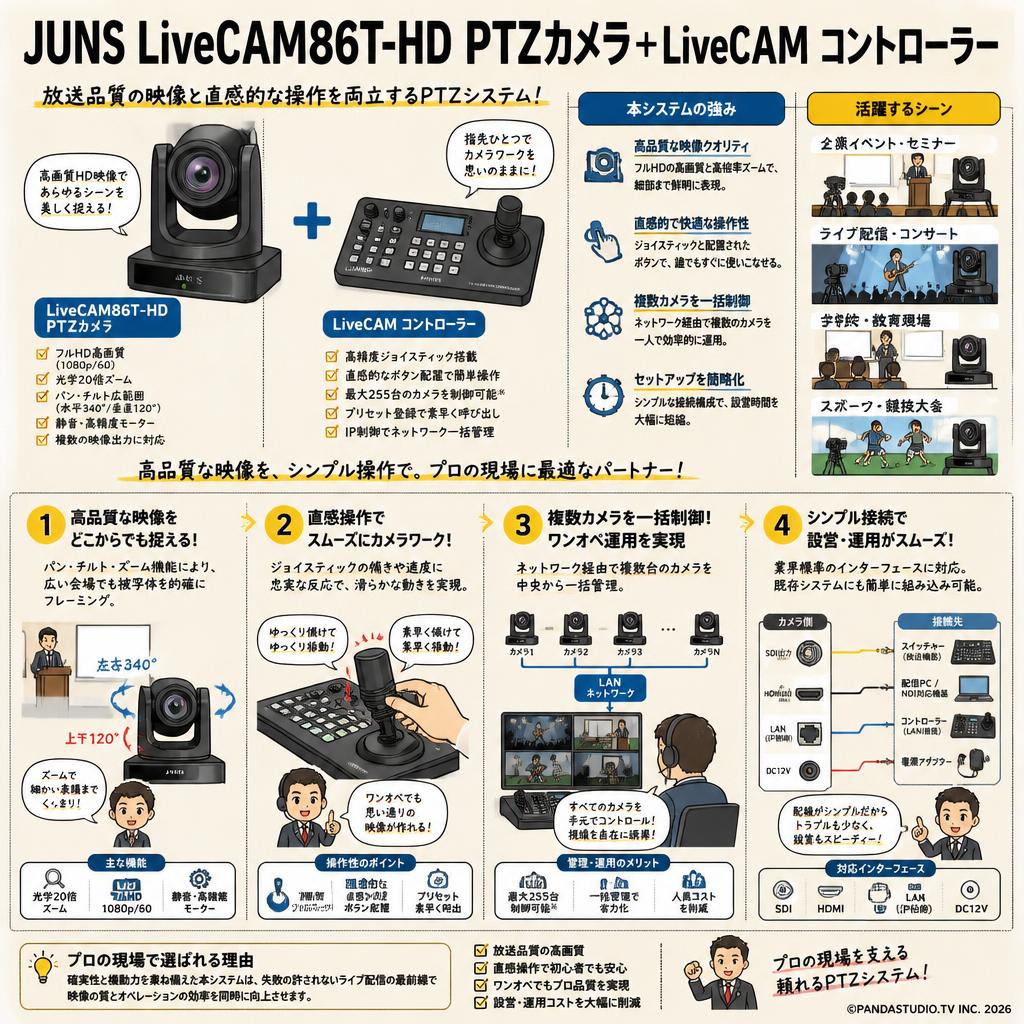 JUNS LiveCAM86T-HD PTZカメラ＋LiveCAM コントローラー 概要