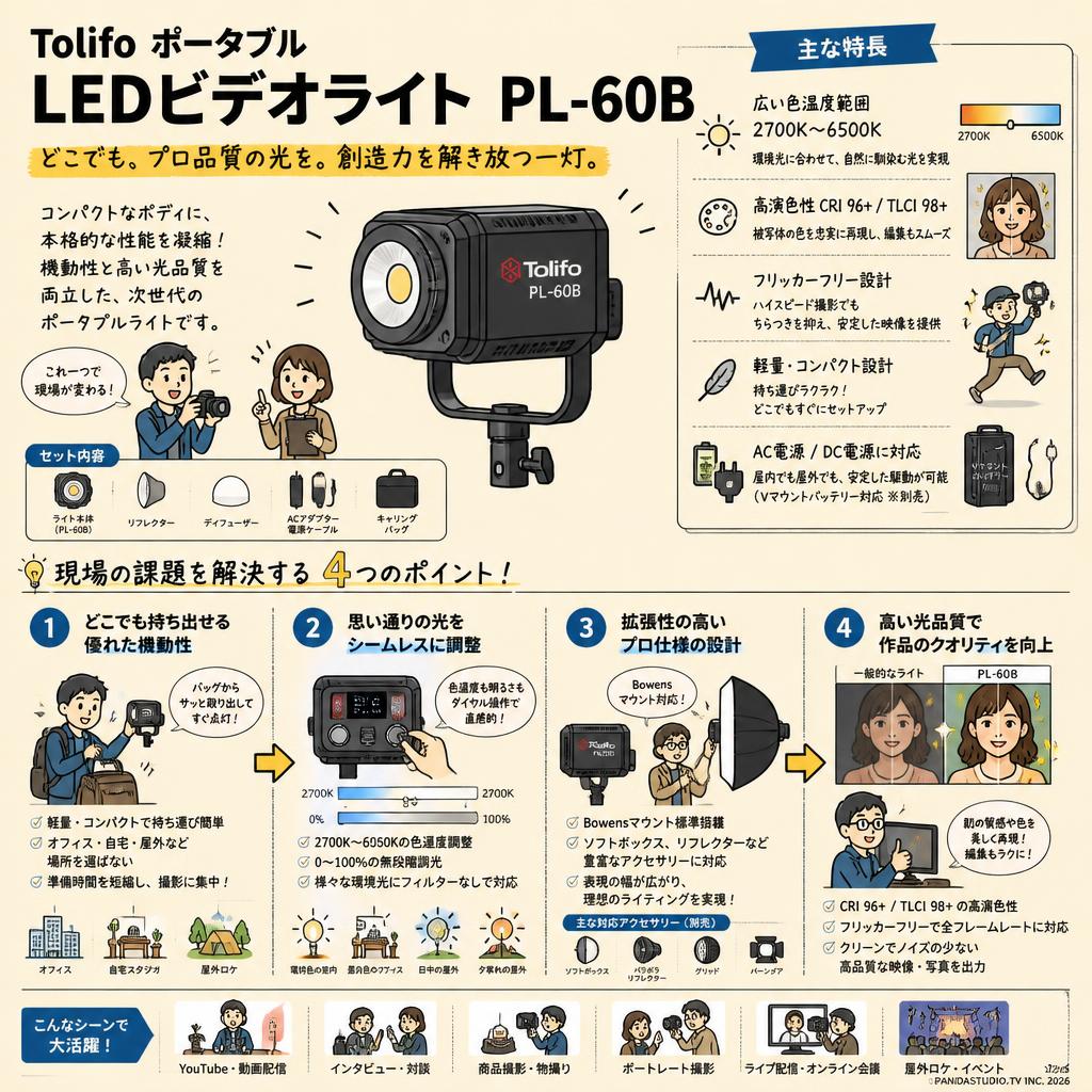 Tolifo ポータブルLEDビデオライト PL-60B 概要
