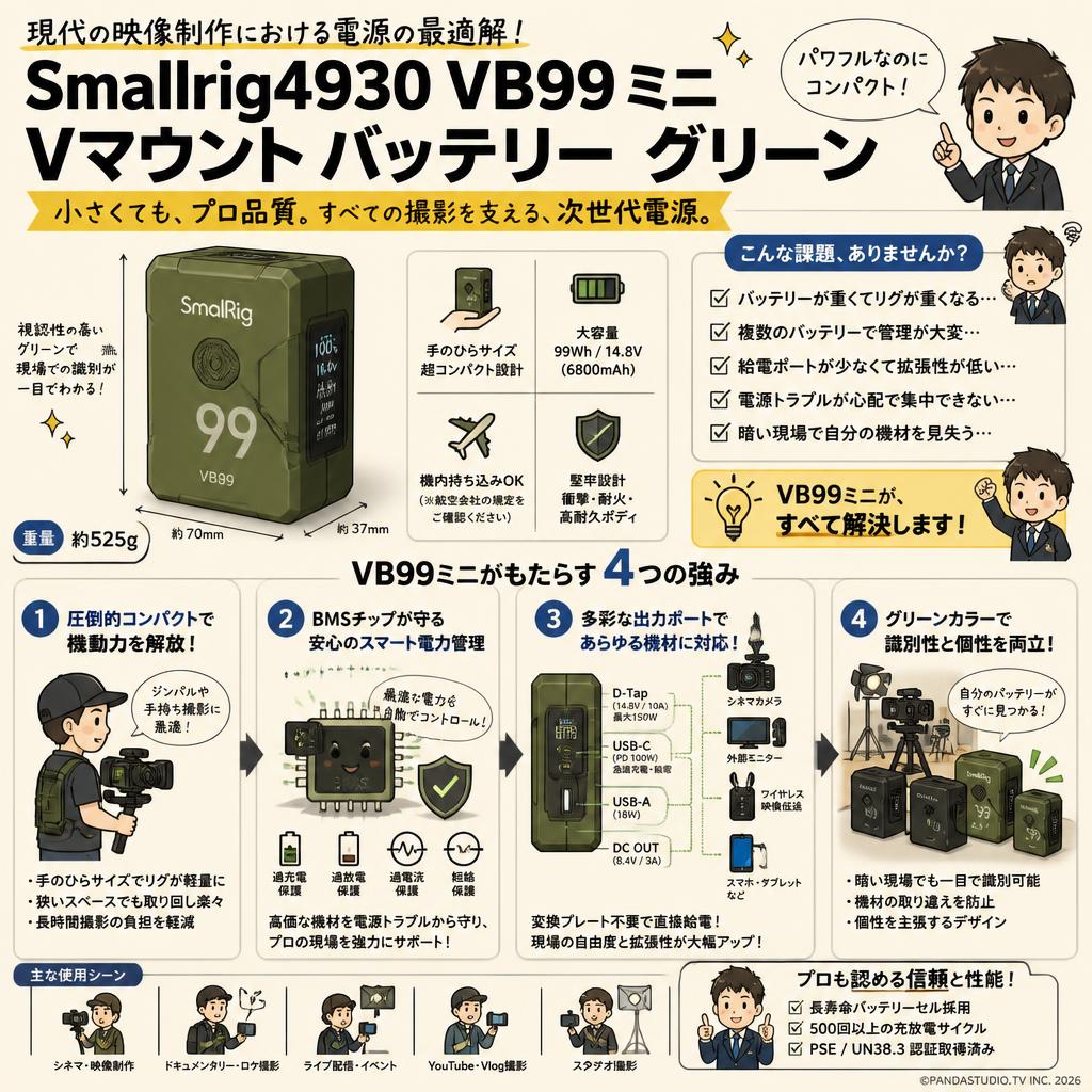 Smallrig4930 VB99 ミニ Vマウント バッテリー グリーン 概要