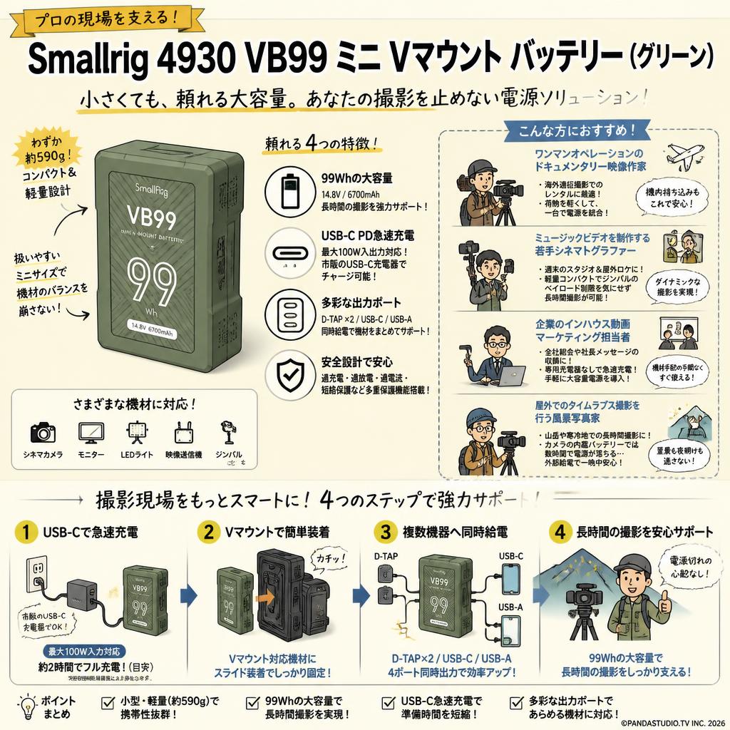 Smallrig4930 VB99 ミニ Vマウント バッテリー グリーン おもな対象のお客様