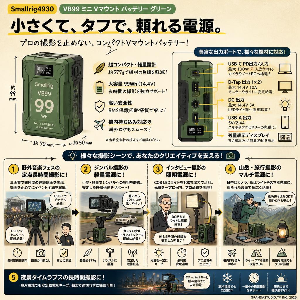 Smallrig4930 VB99 ミニ Vマウント バッテリー グリーン 用途