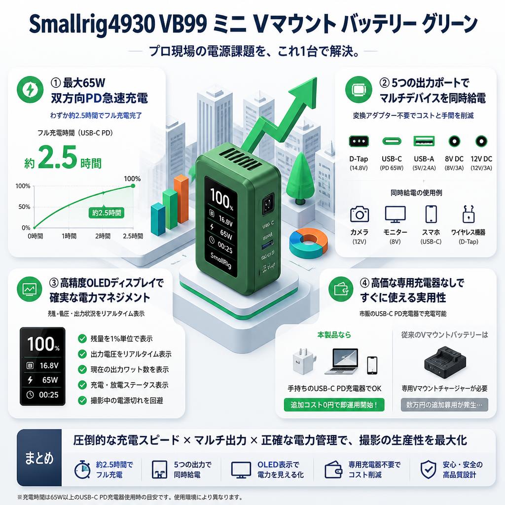 Smallrig4930 VB99 ミニ Vマウント バッテリー グリーン セールスポイント