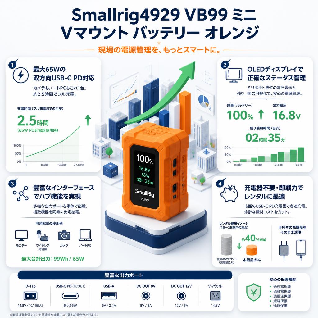 Smallrig4929 VB99 ミニ Vマウント バッテリー オレンジ セールスポイント