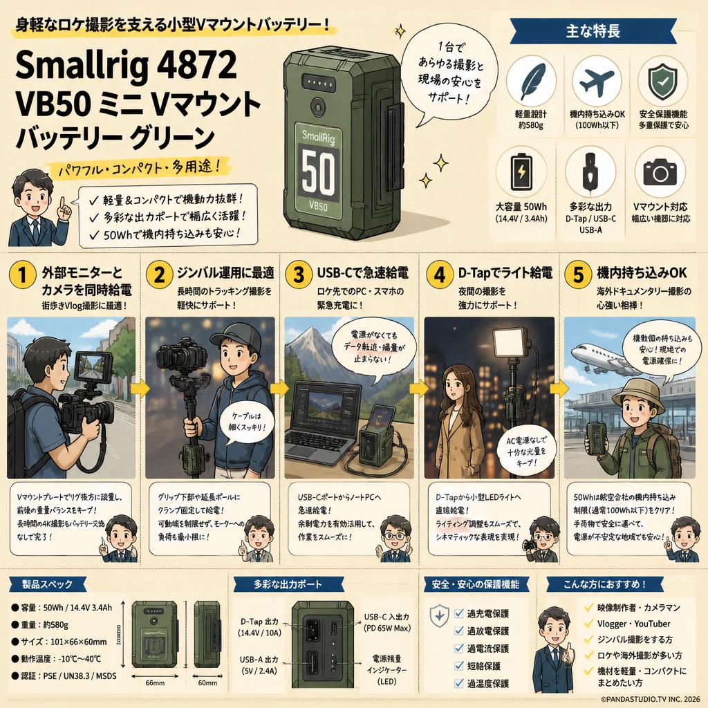 Smallrig4872 VB50 ミニ Vマウント バッテリー グリーン 用途