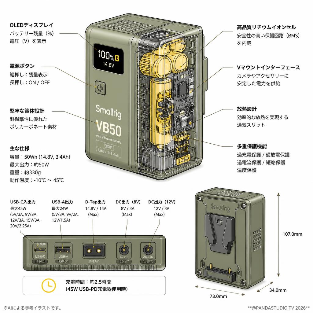 Smallrig4872 VB50 ミニ Vマウント バッテリー グリーン スペック